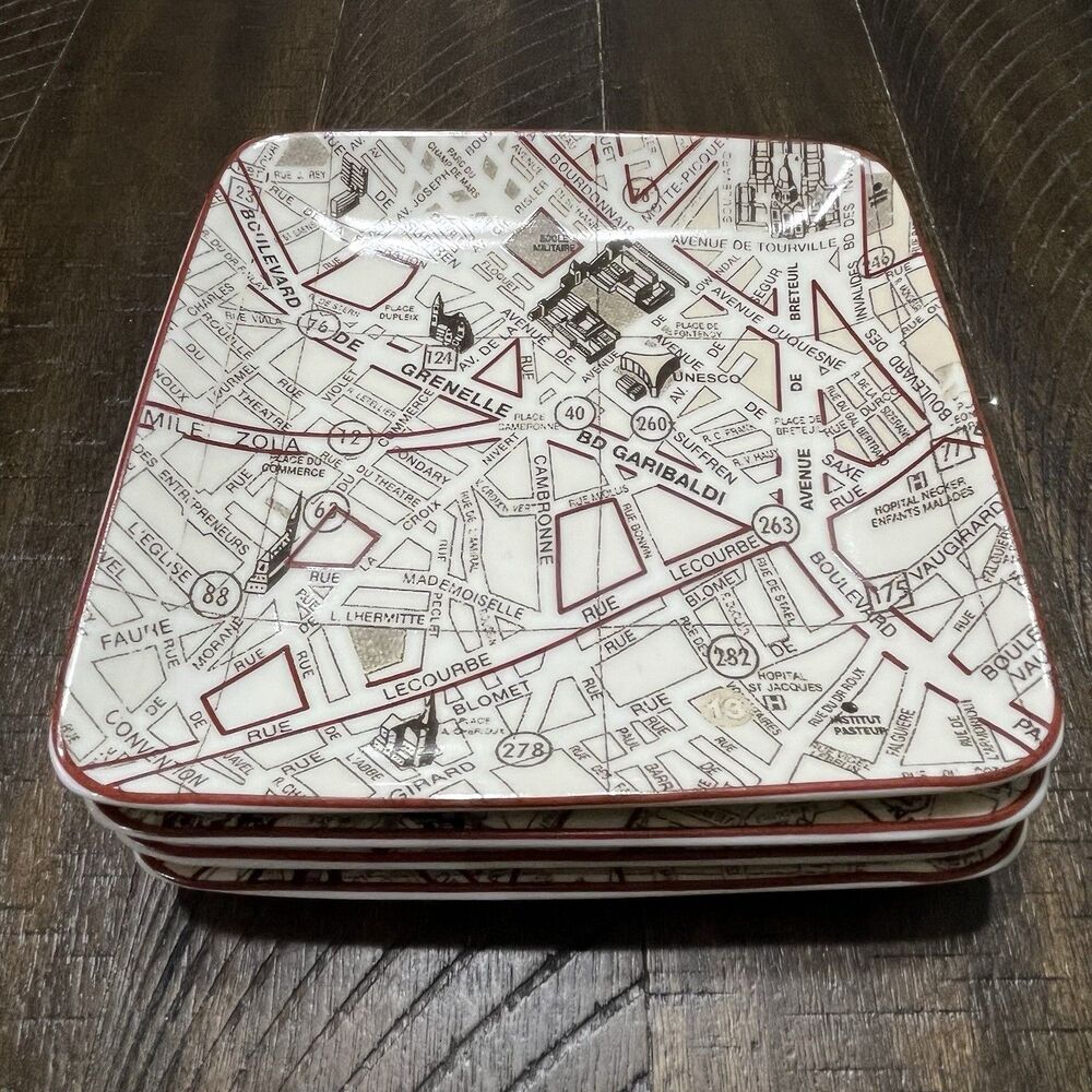 Target Home Set of 4 Salad Plates Paris Landmark Maps Porcelain 6”